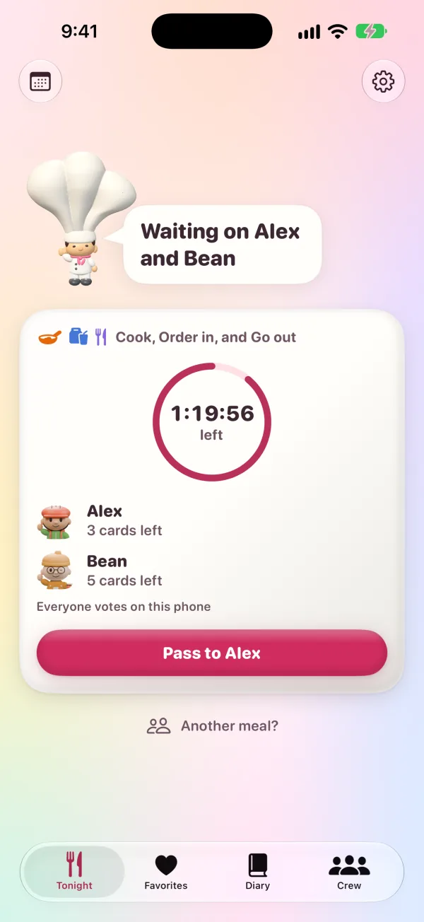 dinnerrr’s dinner decision interface