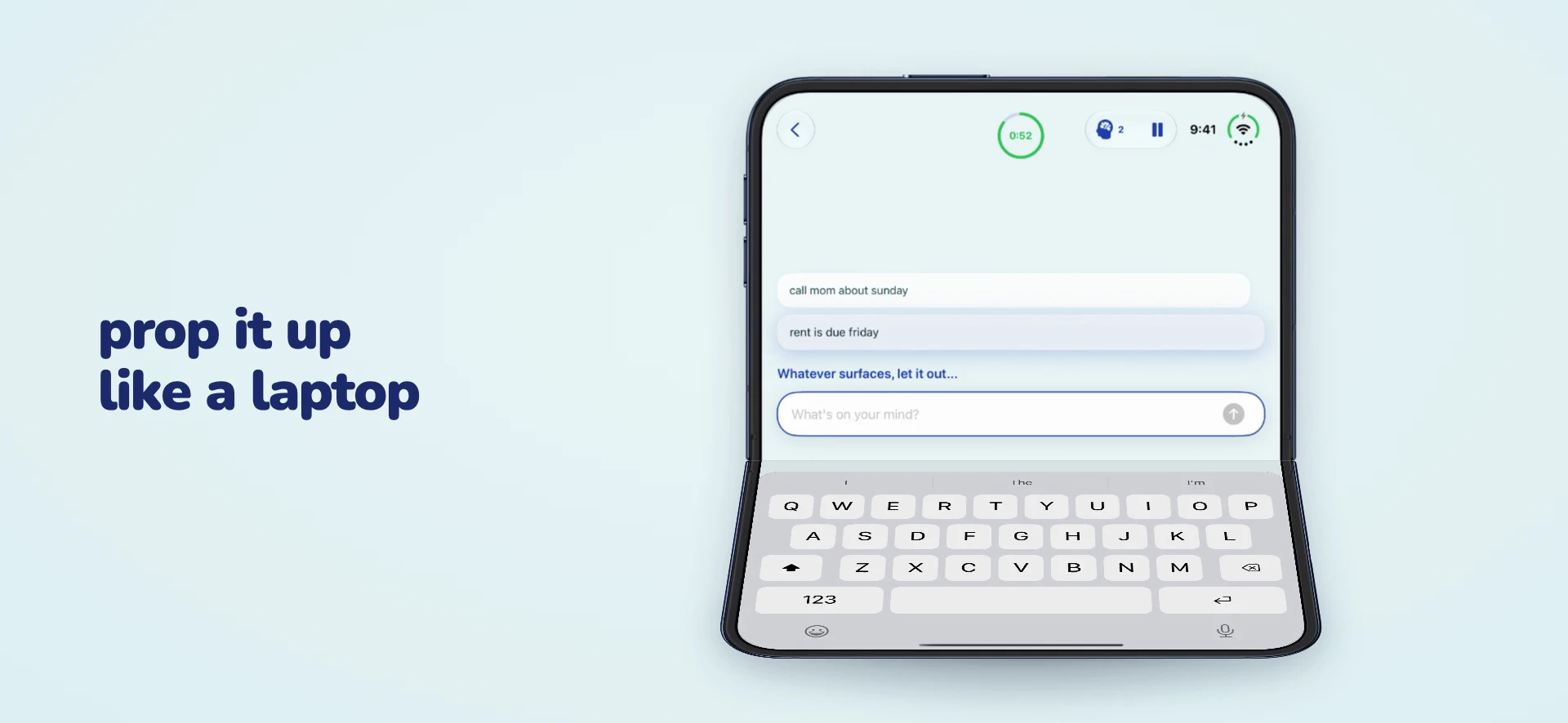 BrainDrain typing with iPhone Duo propped open, from its dedicated Duo press kit